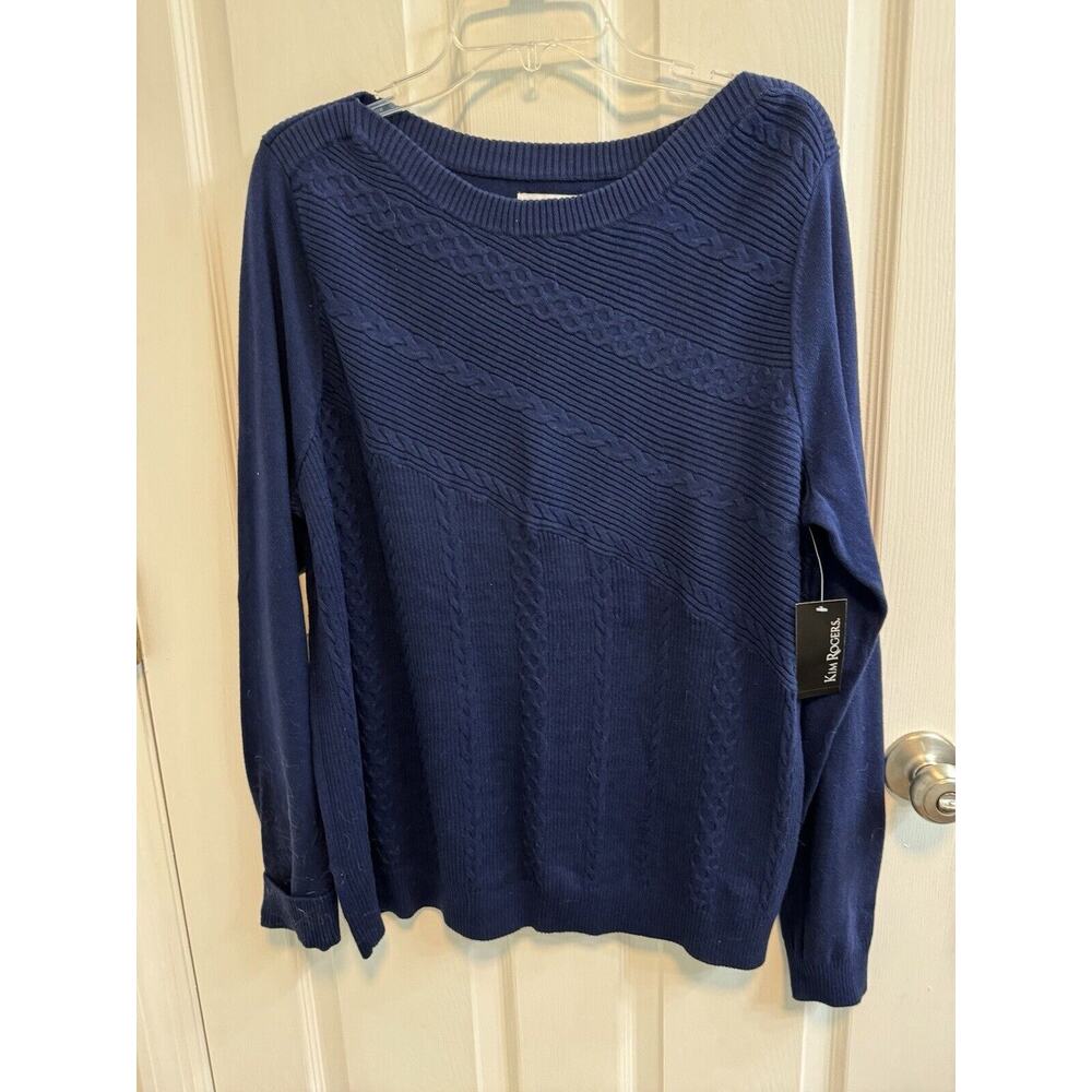 Kim Rogers XL Pullover Sweater Blue Long Sleeve Boat Neck 100% Cotton New